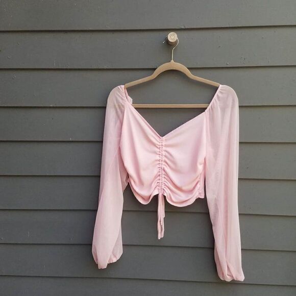 Blue Blush Pink Crop Top Sleeves are sheer size Large - Picture 5 of 5